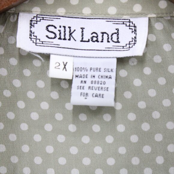 Silk Land Shirt Womens 2X Beige Polka Dot Button Down Short Sleeve Collared - Picture 6 of 9